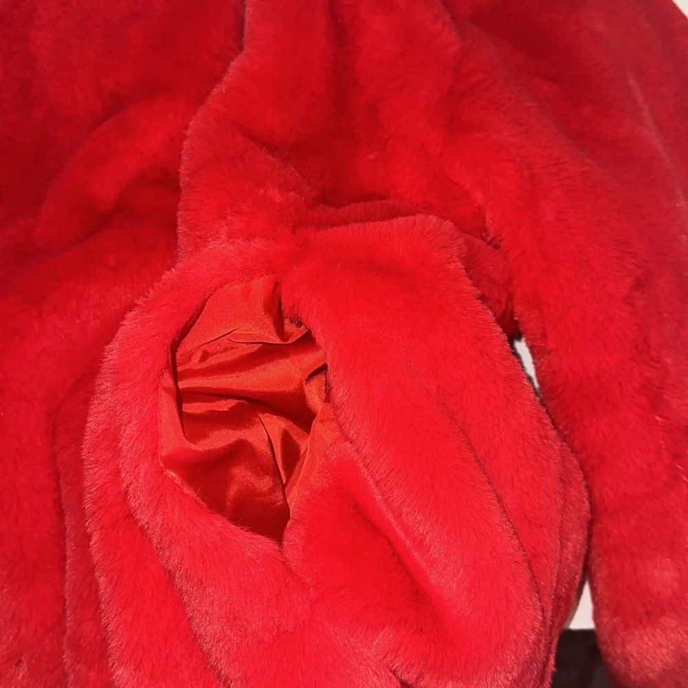 Bagatelle NYC Red Faux Fur Angle Zip Fuzzy Teddy Jacket Women’s Size Large - Picture 10 of 10